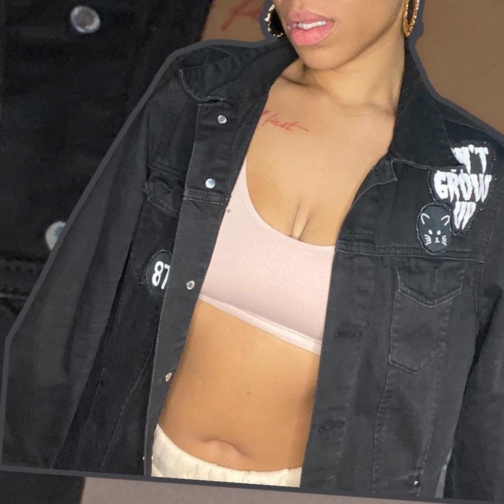 Black Patchwork Denim Jacket - image 2